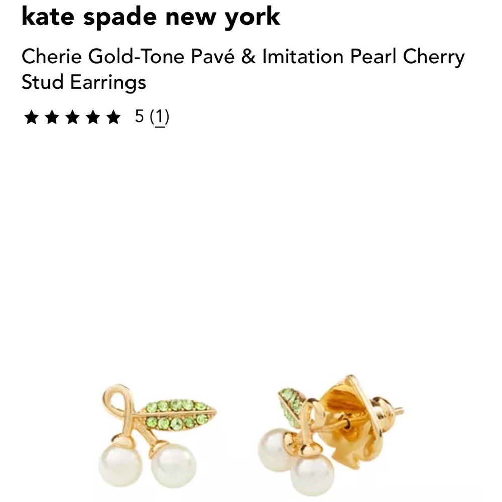 New Kate Spade Cherie Gold-Tone Pavé & Imitation Pearl Cherry Stud Earrings - Picture 4 of 4